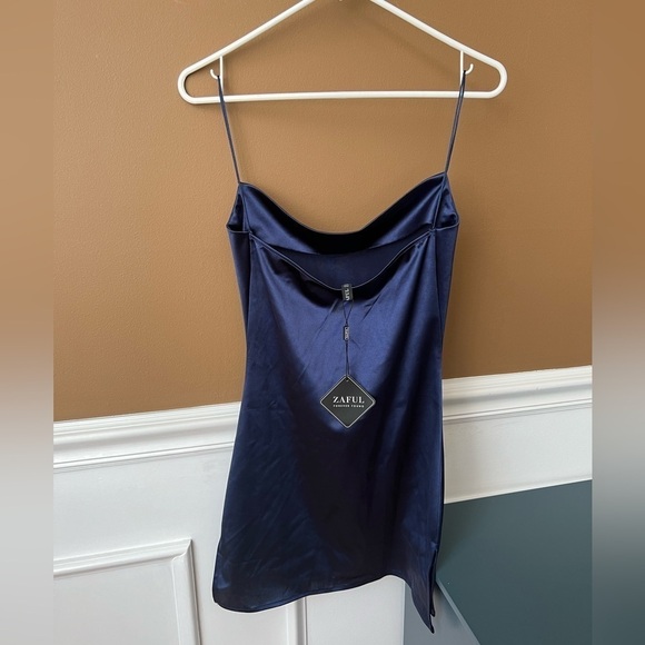 ZAFUL FOREVER YOUNG Womens Navy Slip Dress Size 4 Mini Sexy Date Night Cocktail - Picture 5 of 5